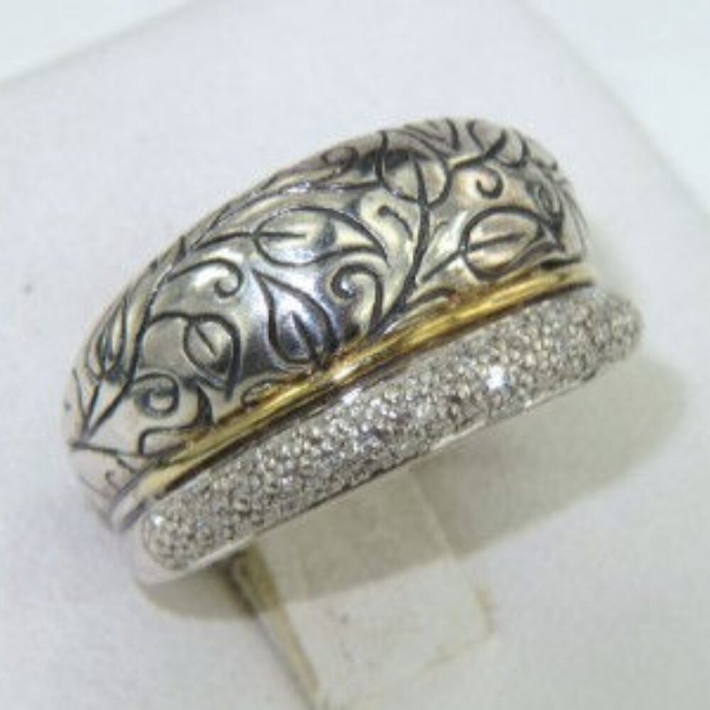 Unique 18K Yellow Gold & Silver Diamond Vintage Ring